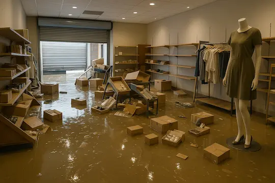 ゲリラ豪雨で浸水したリビング